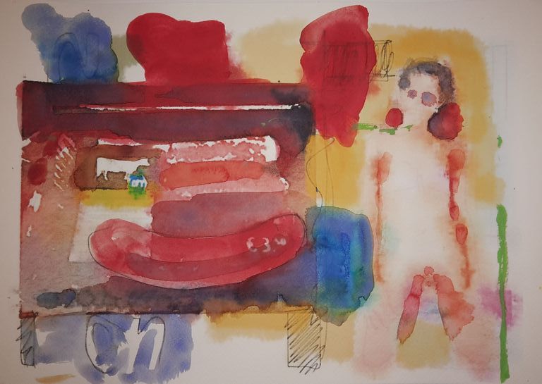 Peter Klashorst - Sausage and nude - gemengde techniek op papier - gesigneerd kopen? Bied vanaf 1!