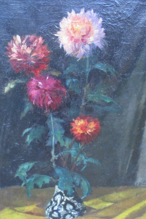 Onbekende kunstenaar: Olieverf op paneel (maroufle), Bloemstilleven verkocht voor € 45!