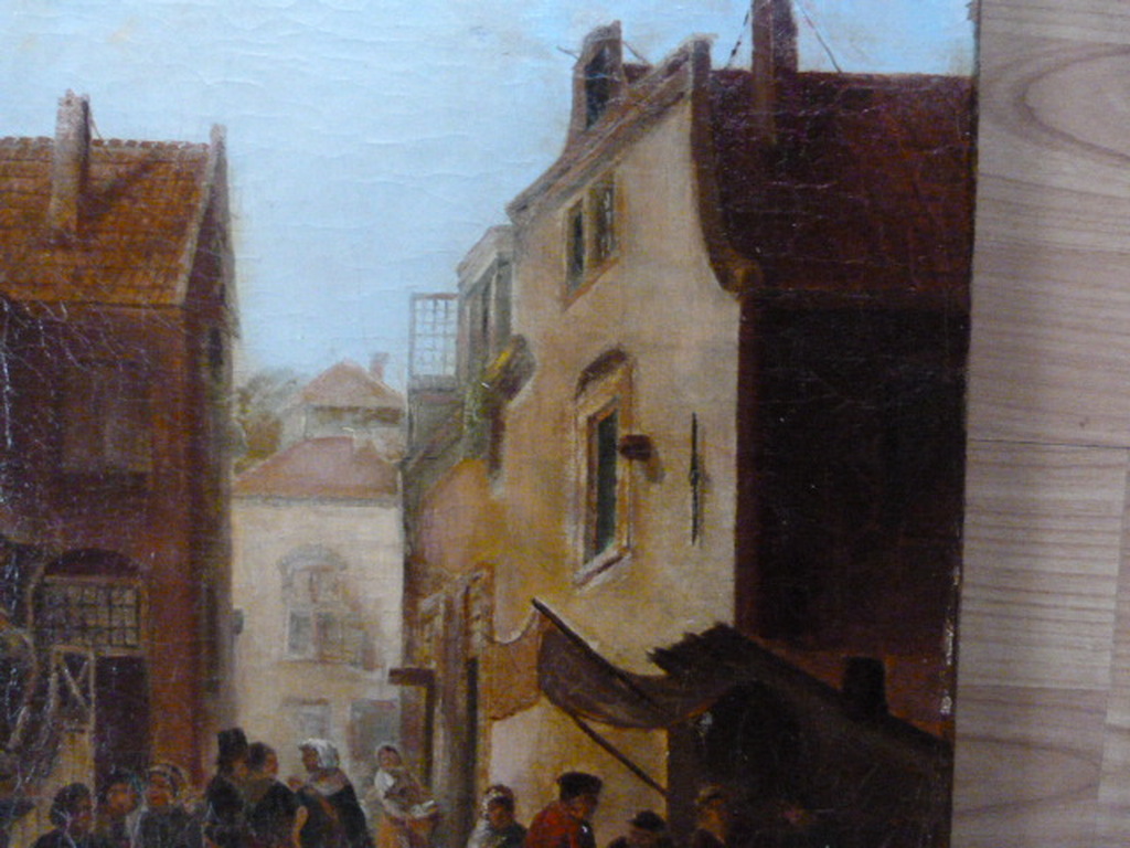 Onbekend ( 20e eeuw ) - olieverf - dorpsgezicht met vele personen. kopen? Bied vanaf 1!