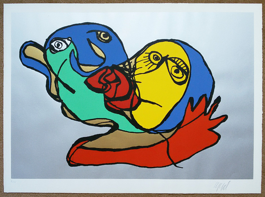 Karel Appel - The Kiss (Silver), zeefdruk (ingelijst, groot) kopen? Bied vanaf 750!