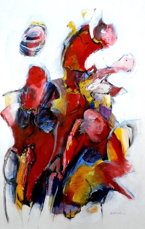 Jos van Beek - acryl op papier: omarmd idee - 1995 verkocht voor € 125!