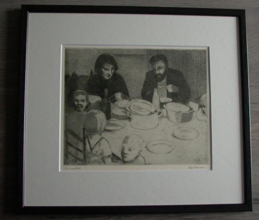 Poppe Damave. 'De Maaltijd', nieuw ingelijst met museumglas verkocht voor € 255!