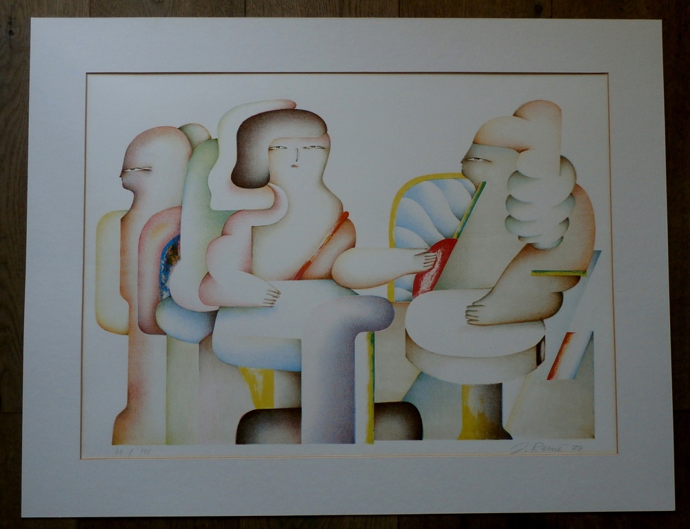 Jorg Remé - grote litho: 3 figuren. - 1979 kopen? Bied vanaf 55!