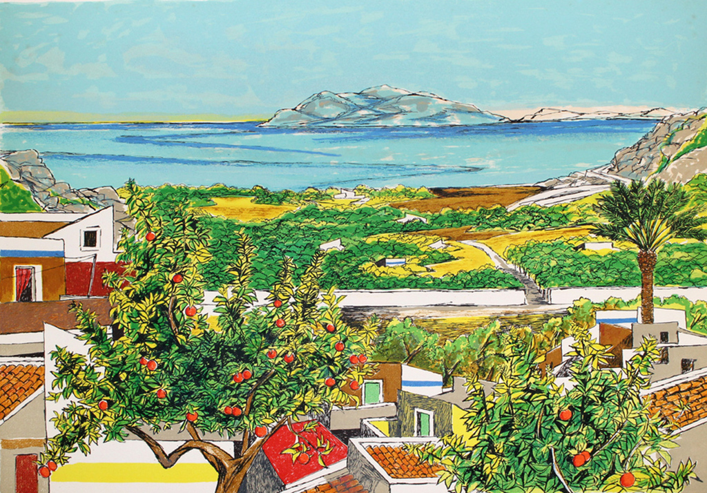 Renzo Meschis. -Sicilia- Kleurrijke Lithografie. 2016. Handgesigneerd. Groot! verkocht voor € 63!