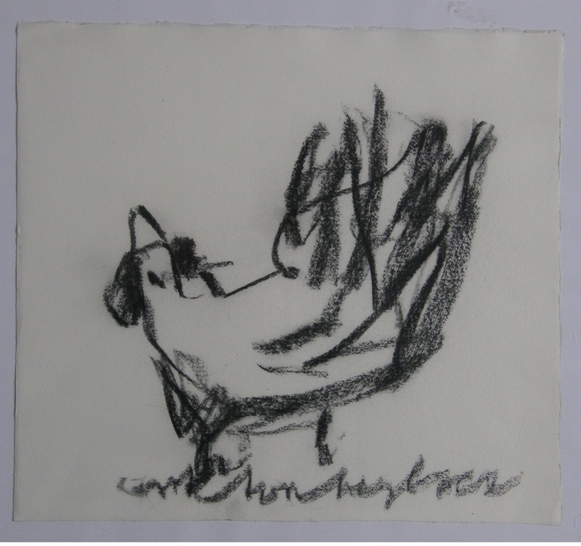 Anton Heyboer: Twee houtskoolkippen met Certificaat van Echtheid kopen? Bied vanaf 195!