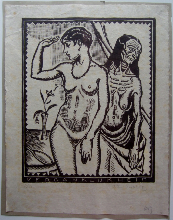 Wilm Wouters (1887-1957) - Houtsnede Vergankelijkheid kopen? Bied vanaf 30!