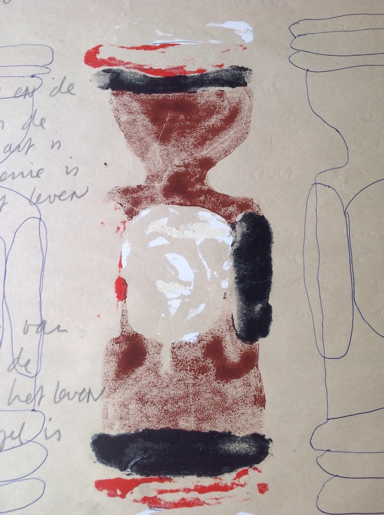 Elburg van : pen potlood verf op papier en gedicht ,man in zwart  rood wit, 1975 kopen? Bied vanaf 1!