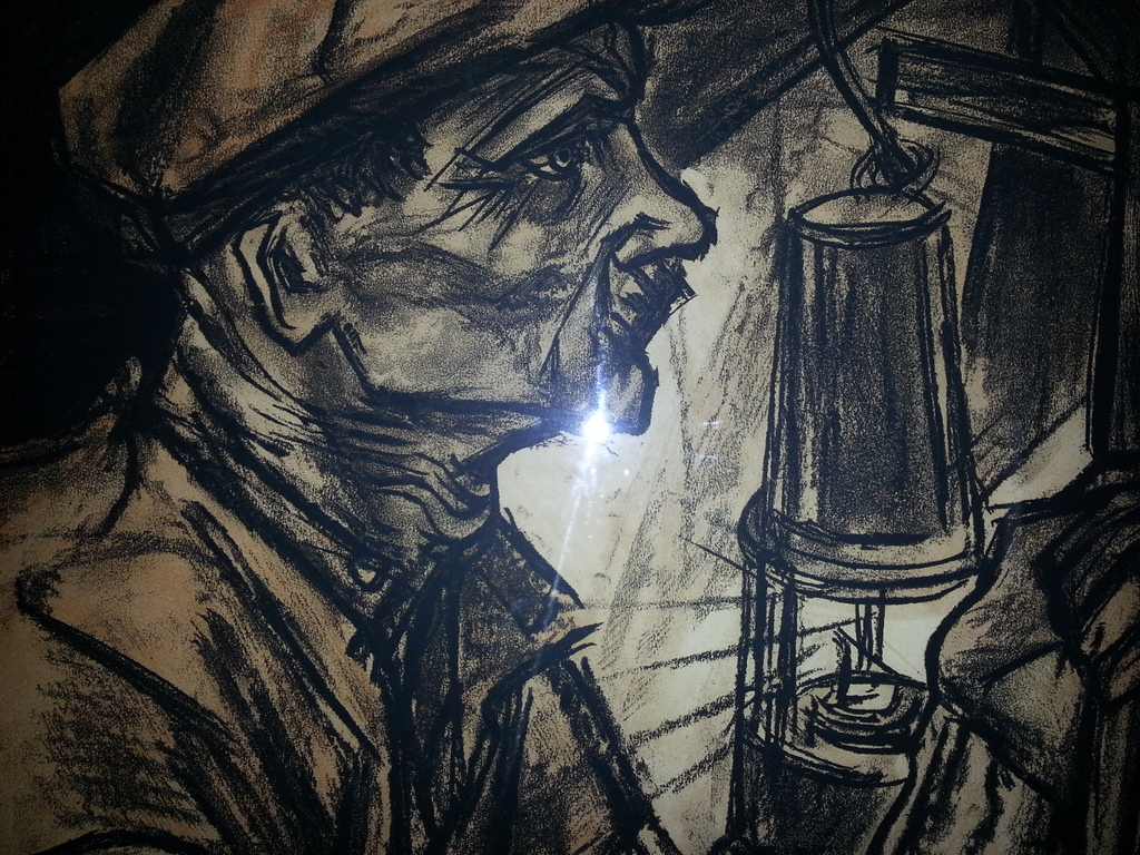 Jan Toorop - Litho, mijnwerker, gesigneerd r.o., 1915 (ingelijst) verkocht voor € 110!