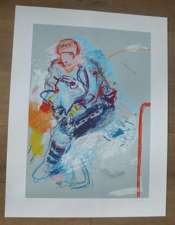 Jan van Diemen, zeefdruk: Ijshockeyspeler, 1981, handgesigneerd, aanbieding!!! kopen? Bied vanaf 69!