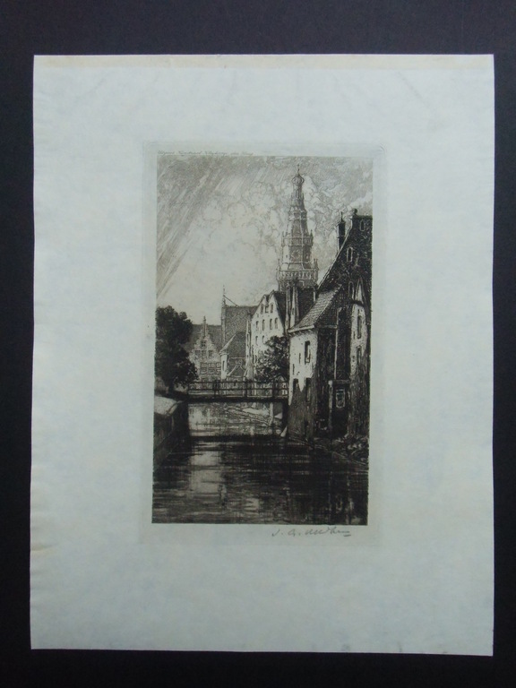 STADSGEZICHT MET BRUGGETJE EN TOREN    ///  ETS VAN JAAP VELDHEER kopen? Bied vanaf 20!