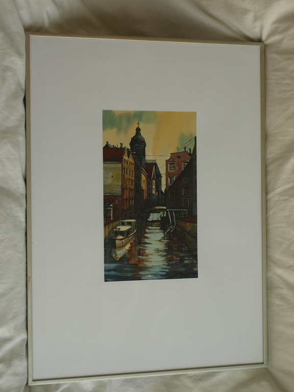 Onduidelijke signatuur : Gouache , Gracht in Amsterdam – ingelijst  kopen? Bied vanaf 35!