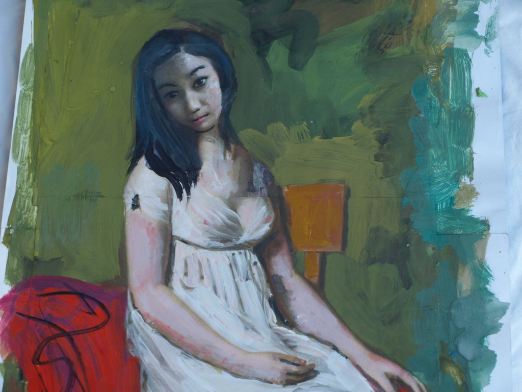 Peter Klashorst : acrylverf op papier , Vrouw met witte jurk – 2016 kopen? Bied vanaf 50!
