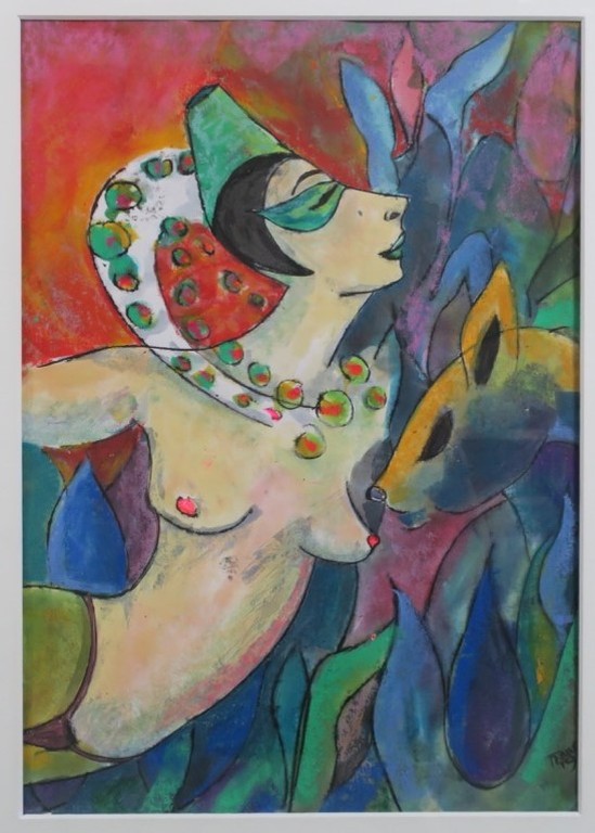 Franca Muller Jabusch: Gouache, De parelketting - Ingelijst verkocht voor € 35!