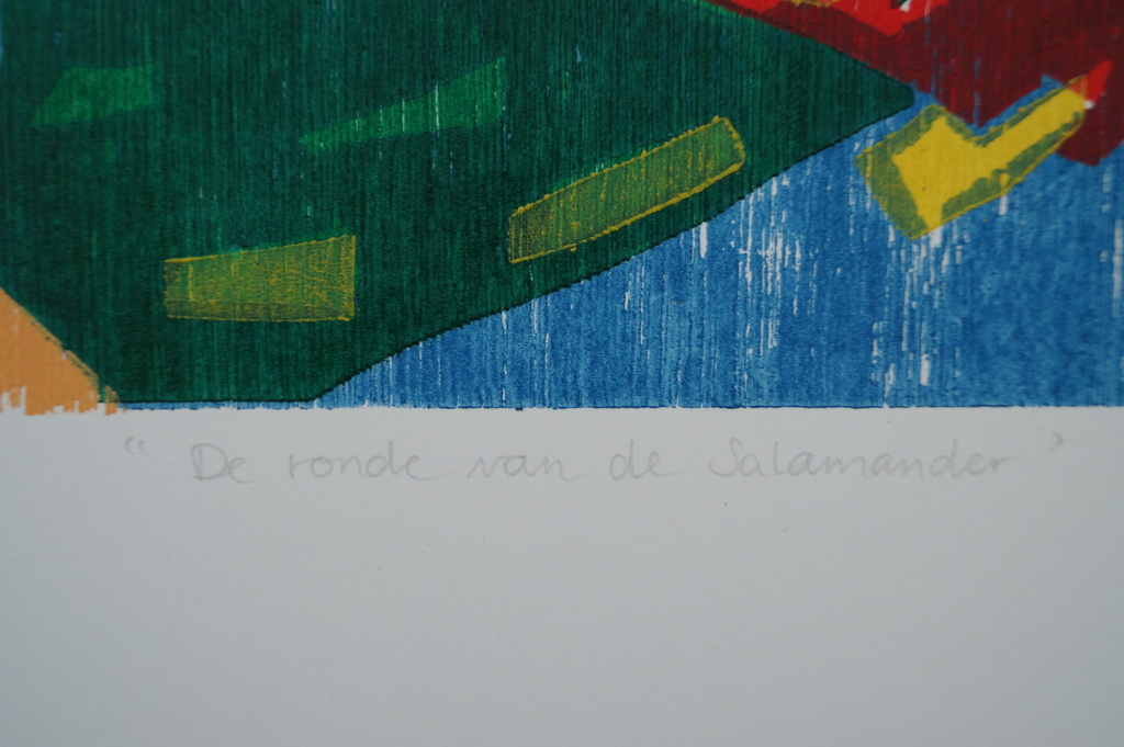 Angenelle Thijssen - gesigneerde houtsnede - de ronde van de Salamander - 20 ex. kopen? Bied vanaf 1!