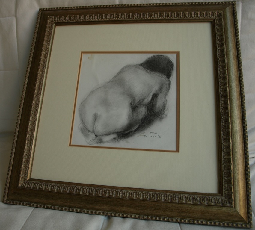 Tine : Tekening – Vrouwelijk naakt – Gesigneerd en ingelijst - 1971 kopen? Bied vanaf 1!
