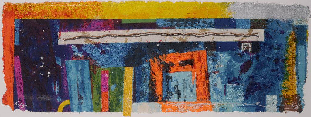 Jos Verwiel: Zeefdruk, Blue print II - Ingelijst kopen? Bied vanaf 50!