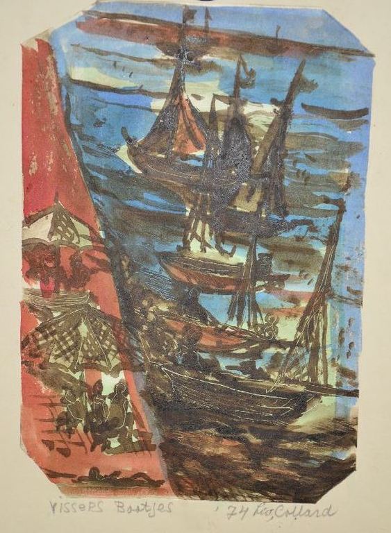 Leo Collard: Monoprint 'Vissersbootjes', 1974 kopen? Bied vanaf 1!