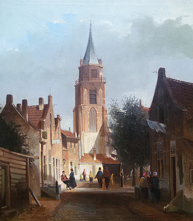 Willem Heijkoop - Dorpsgezicht, olieverf op doek (mooi ingelijst, groot) kopen? Bied vanaf 215!