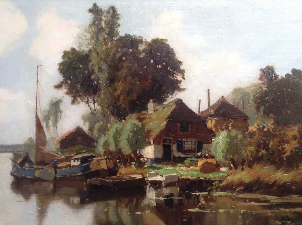 Jan Knikker sr Boerderij aan het water olieverf doek 50x70 gesigneerd kopen? Bied vanaf 350!
