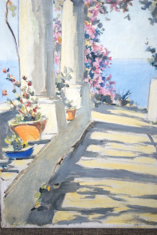 zonnige mediterraanse doorkijk - olieverf op doek - kunsthandel Koch kopen? Bied vanaf 45!