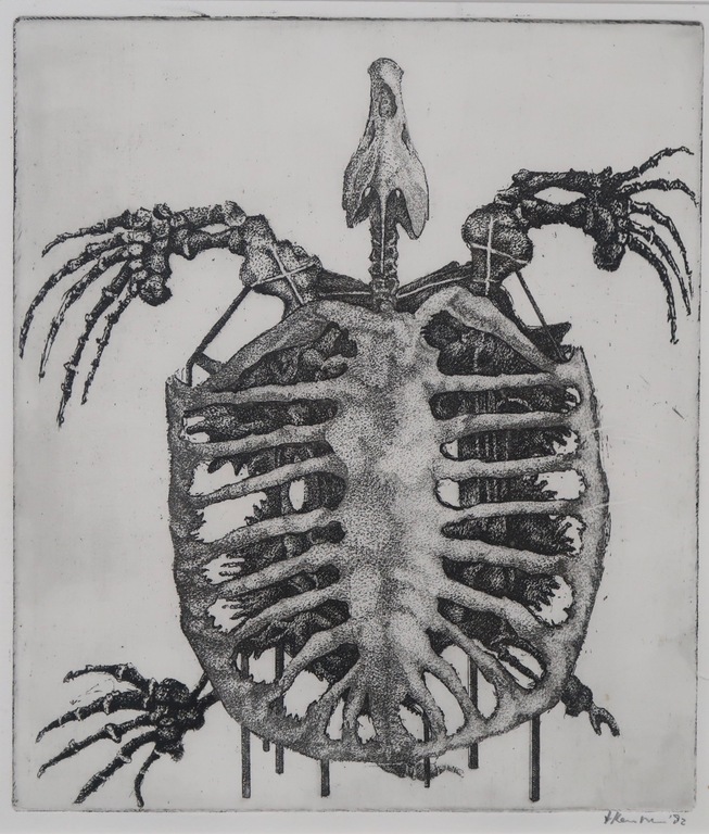 Onbekend gesigneerd: Ets, Waterschildpad - Ingelijst kopen? Bied vanaf 1!