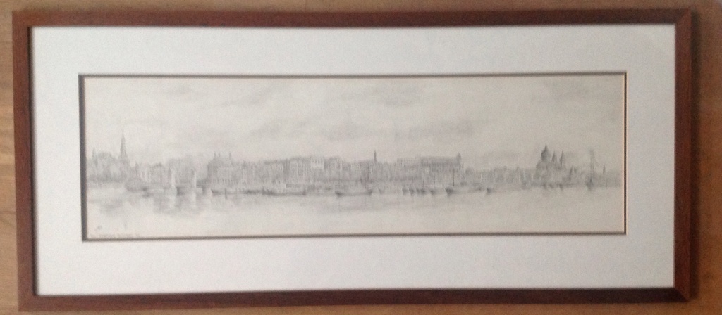 Onbekend, grote ingelijste potloodtekening, Prins Hendrikkade Amsterdam, gesign. kopen? Bied vanaf 1!