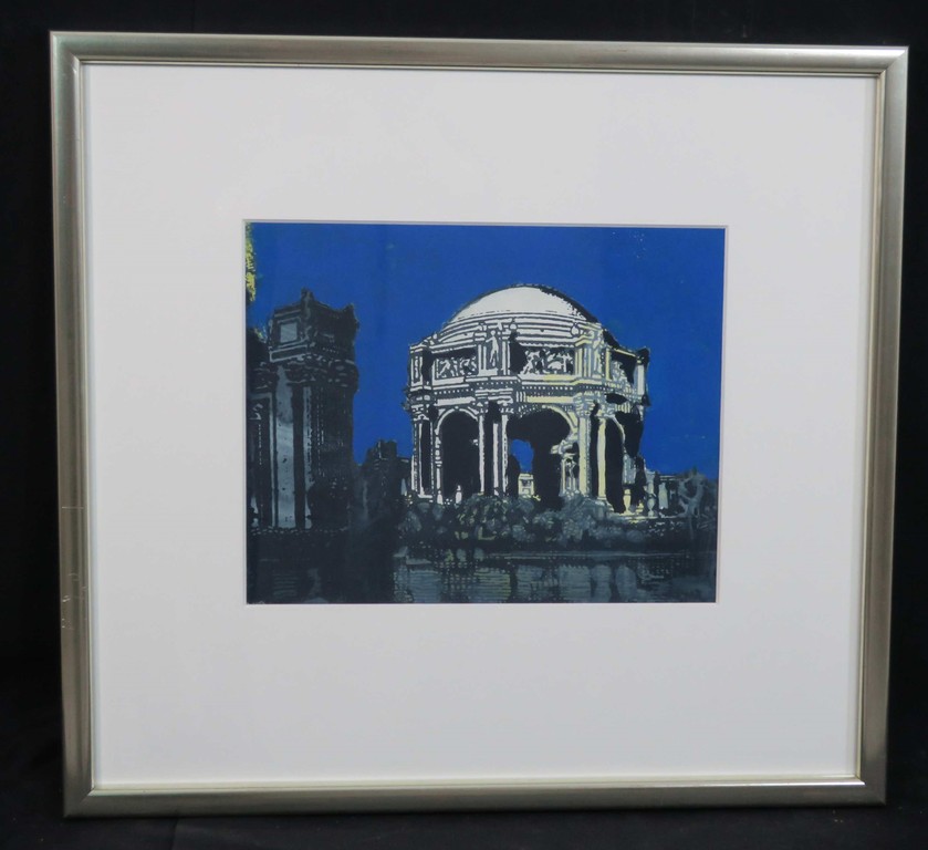 Luc de Weert: Handbeschilderde lino, Italie I - Ingelijst verkocht voor € 45!