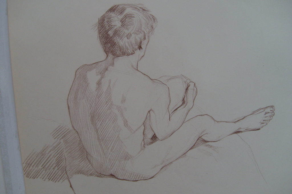 A.A.H.Arens. tekening, zittene naakte man, 1907 verkocht voor € 35!