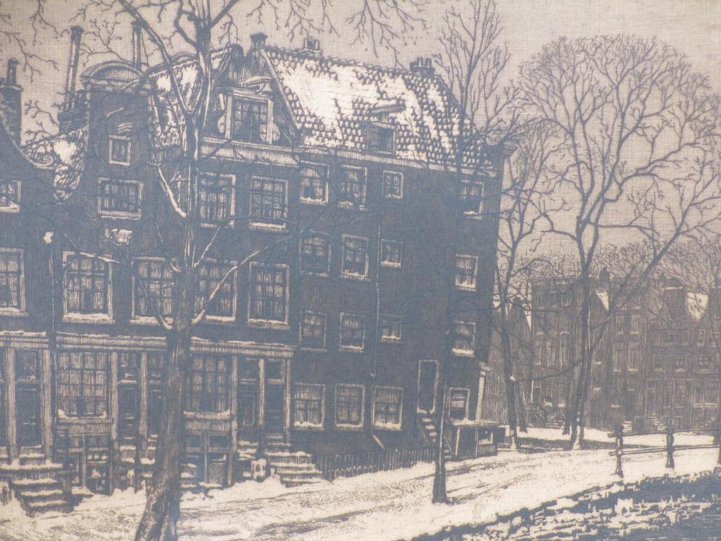 Cornelis Brandenburg, Amsterdam, Spiegelgracht in de sneeuw, Ets kopen? Bied vanaf 55!
