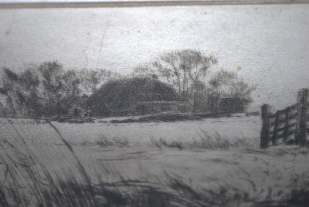 Boerenland aan een sloot--ets kopen? Bied vanaf 65!