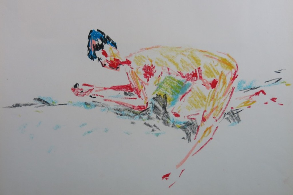 Juul Neumann: Twee krijttekeningen, Zonder titel (twee figuren) kopen? Bied vanaf 1!