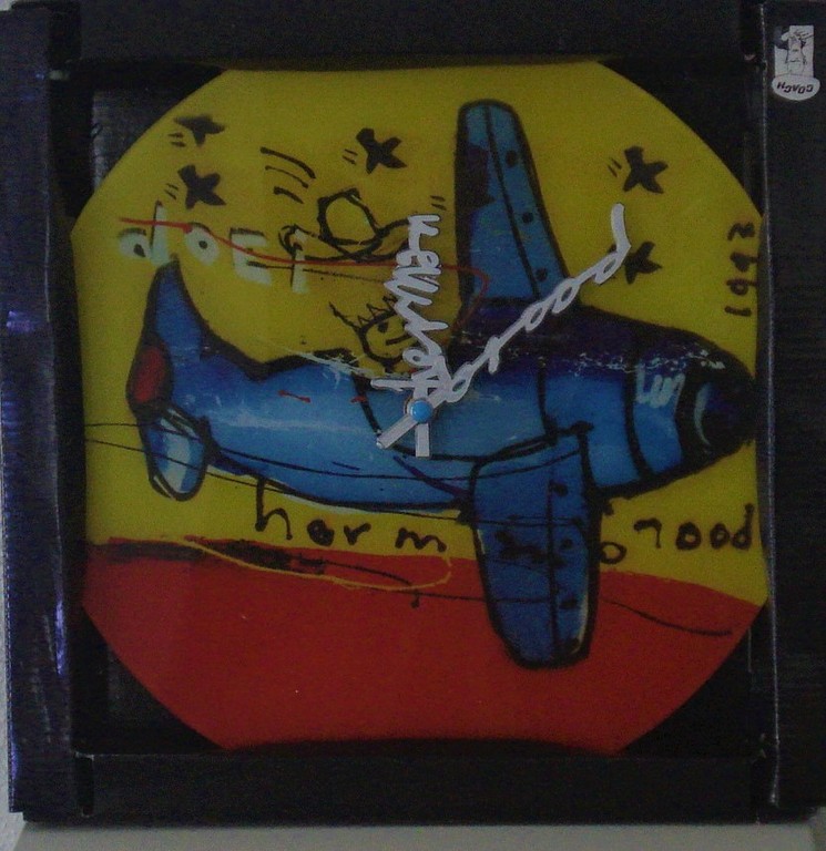 Herman Brood, 'Vliegtuig' 3 items, litho, klok, horloge kopen? Bied vanaf 150!