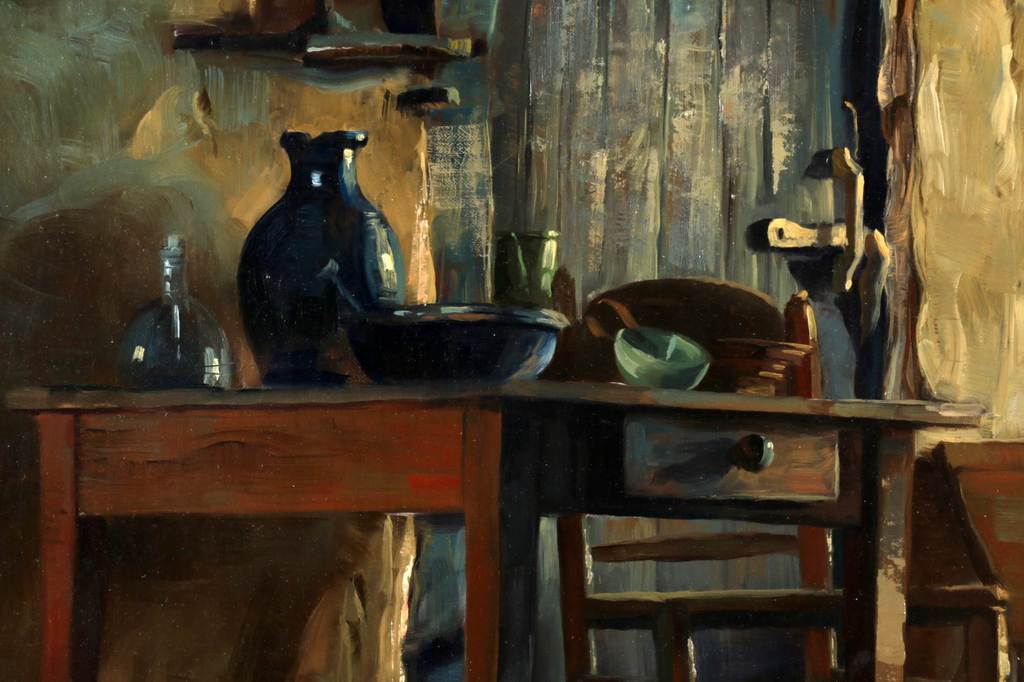 Karel de Bauw, Interieur met doorkijk op boerderij kopen? Bied vanaf 1000!