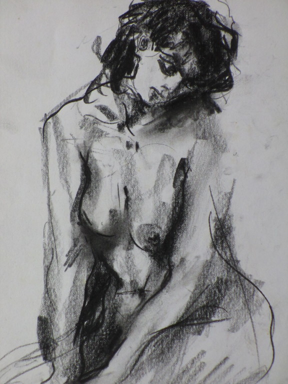 Bob ten Hoope, Zittende naakte vrouw, Tekening kopen? Bied vanaf 75!