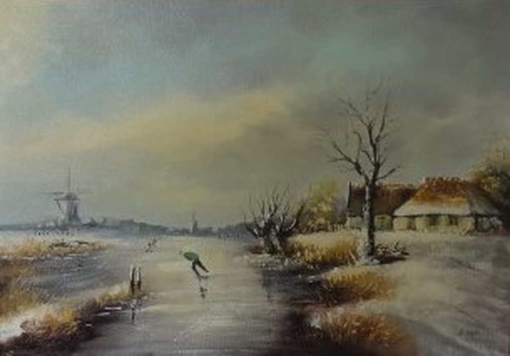  B. de Vries (Bertha Femke Mirandolle) 1900-1965 Olieverf op doek verkocht voor € 50!