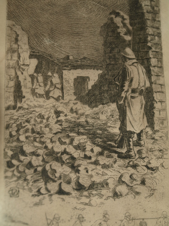 Georges Barrière (1881-1944) : ets – Wereldoorlog I – Ingelijst– ca 1915 kopen? Bied vanaf 25!