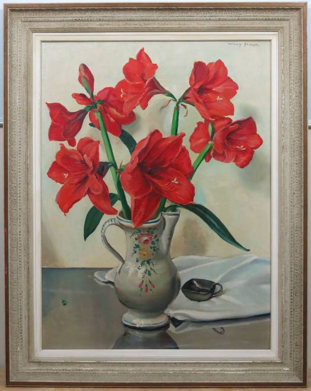 Willy Fleur: Olieverf op doek, Amaryllissen - Ingelijst (groot)  verkocht voor € 250!