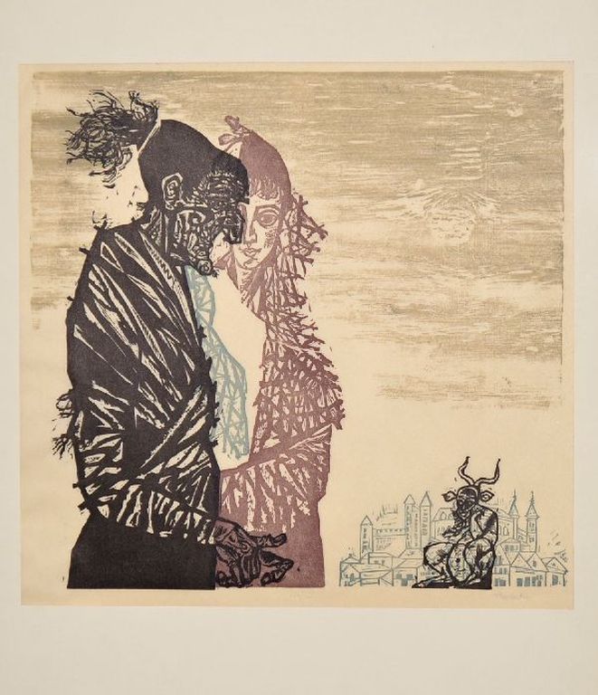 Jacob Landau: Kleuren houtsnede, The Witch verkocht voor € 51!