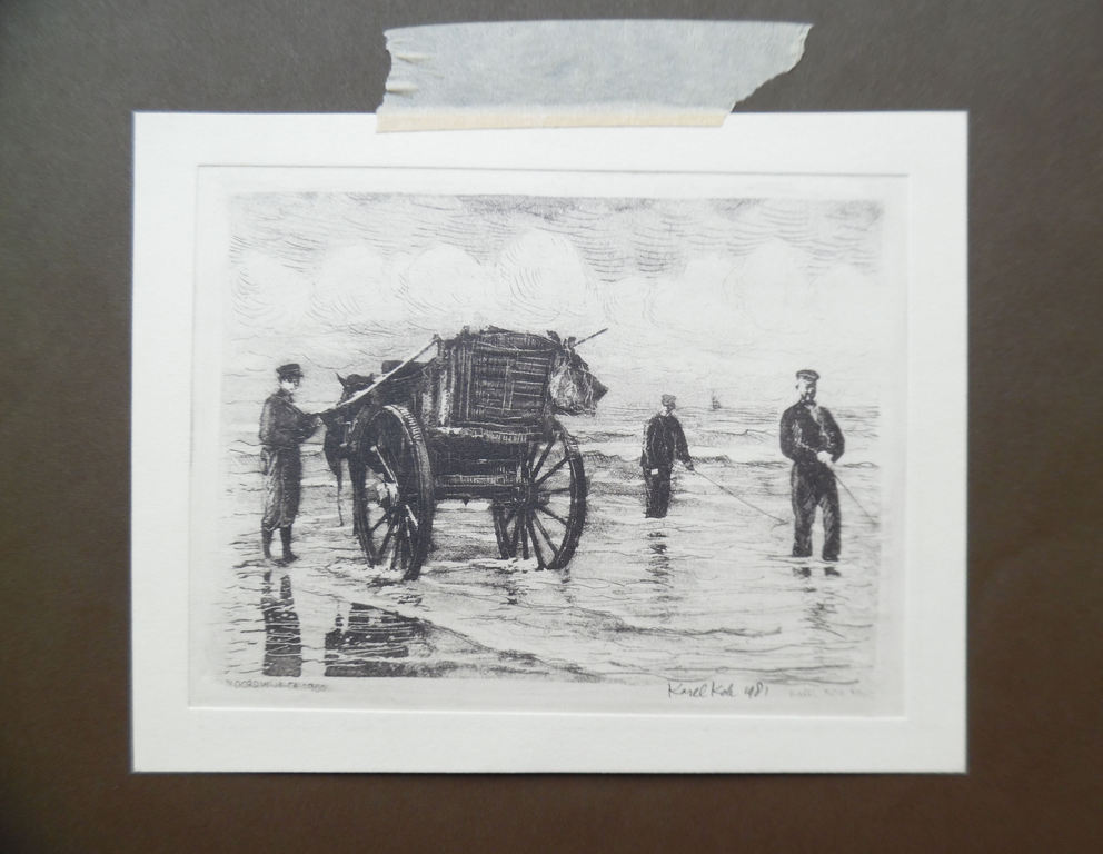 Karel Kok - ets - Schelpenvissers in Noordwijk kopen? Bied vanaf 1!