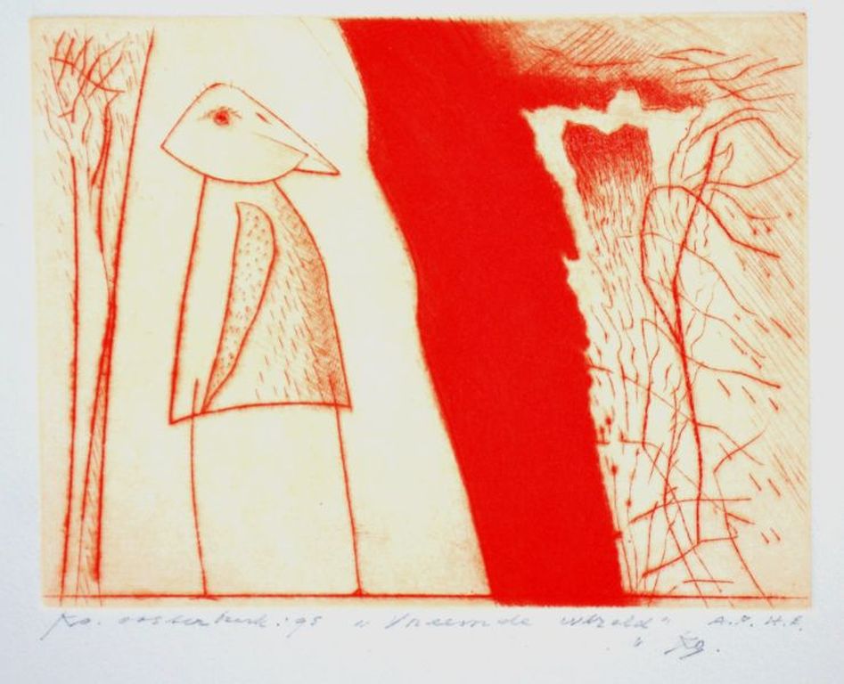 Ko Oosterkerk: Gekleurde Ets, Vreemde Wereld verkocht voor € 95!