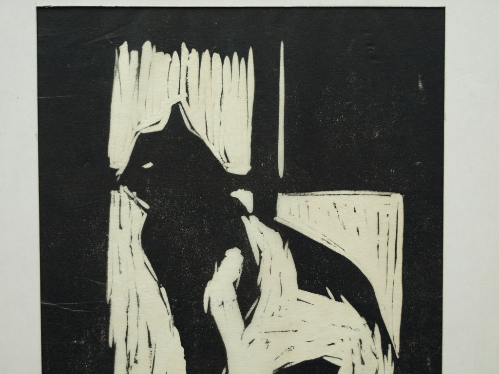 Herman Stammeshaus :  Houtsnede – Kat voor raam – gesigneerd - 1956 kopen? Bied vanaf 1!