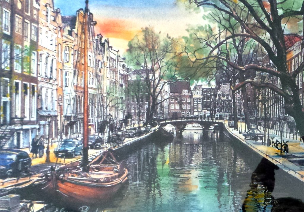 Elena Polyakova:   Amsterdam, Gemengde techniek verkocht voor € 70!