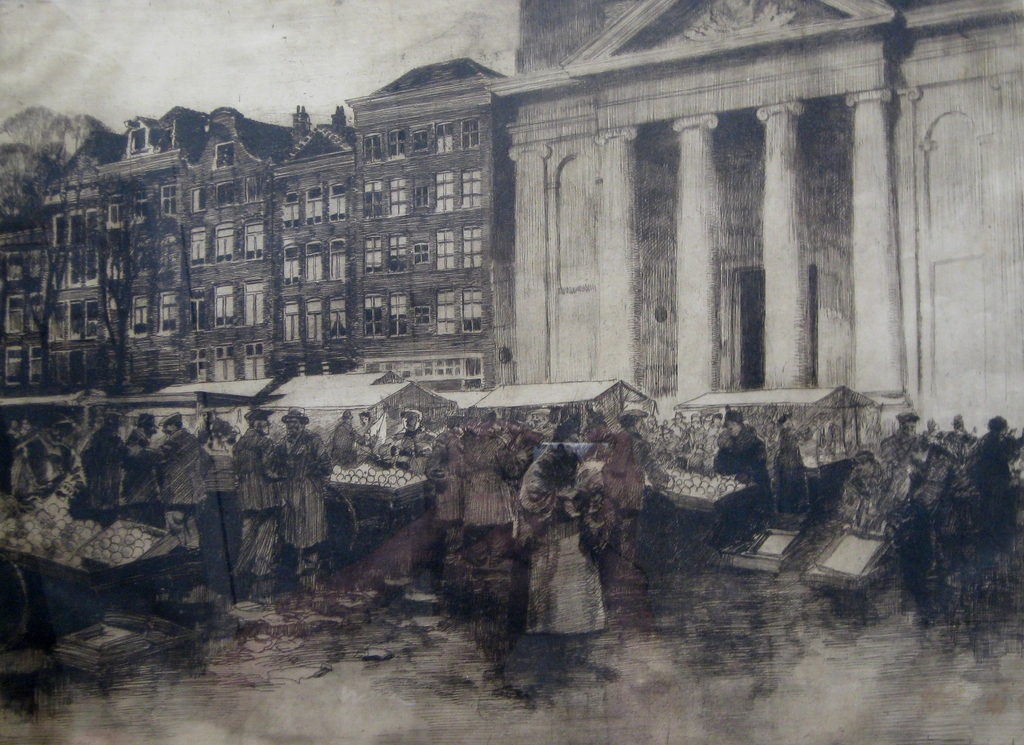 Jos Rovers (1893-1976) - Grote ets Waterlooplein Amsterdam verkocht voor € 110!