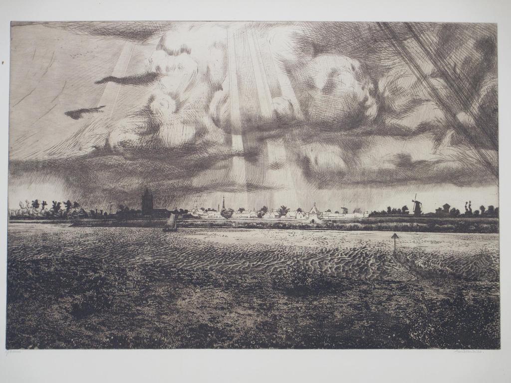 Arend Hendriks, Gezicht op Gorcum, Ets verkocht voor € 65!