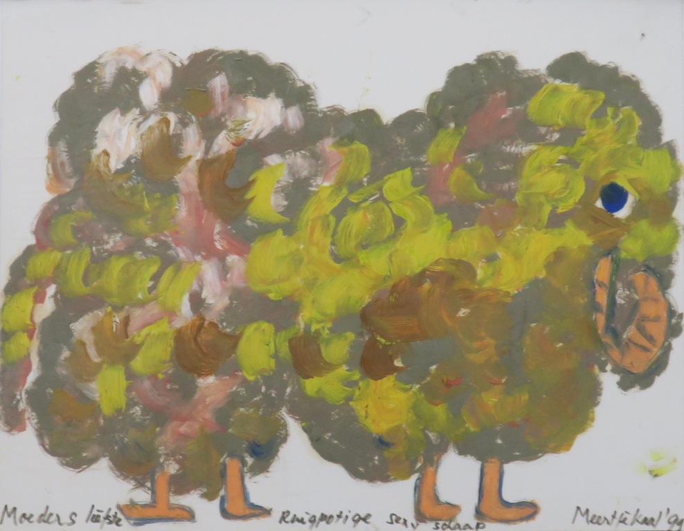 Meertje Kaal: Acryl op papier, Moeders liefste, ruigpotige sexy schaap-Ingelijst kopen? Bied vanaf 1!