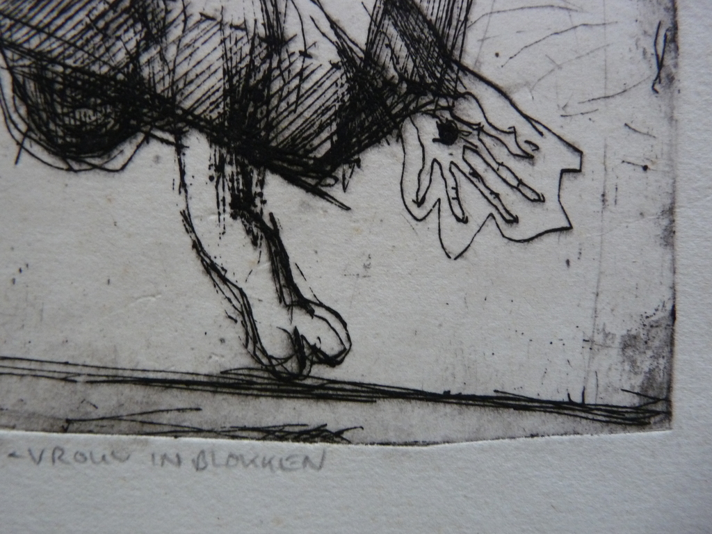 Pieter Zwaanswijk, ets, vrouw in blokken kopen? Bied vanaf 1!