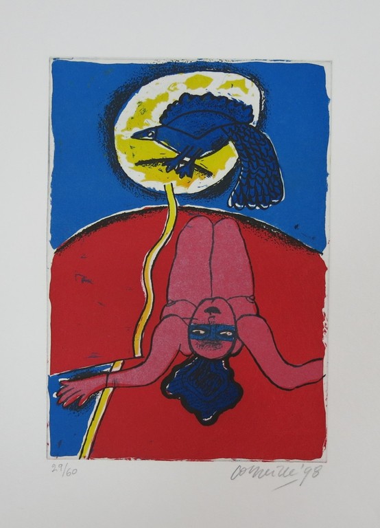 Corneille: Ets en Aquatint, Rode vrouw en blauwe vogel kopen? Bied vanaf 150!