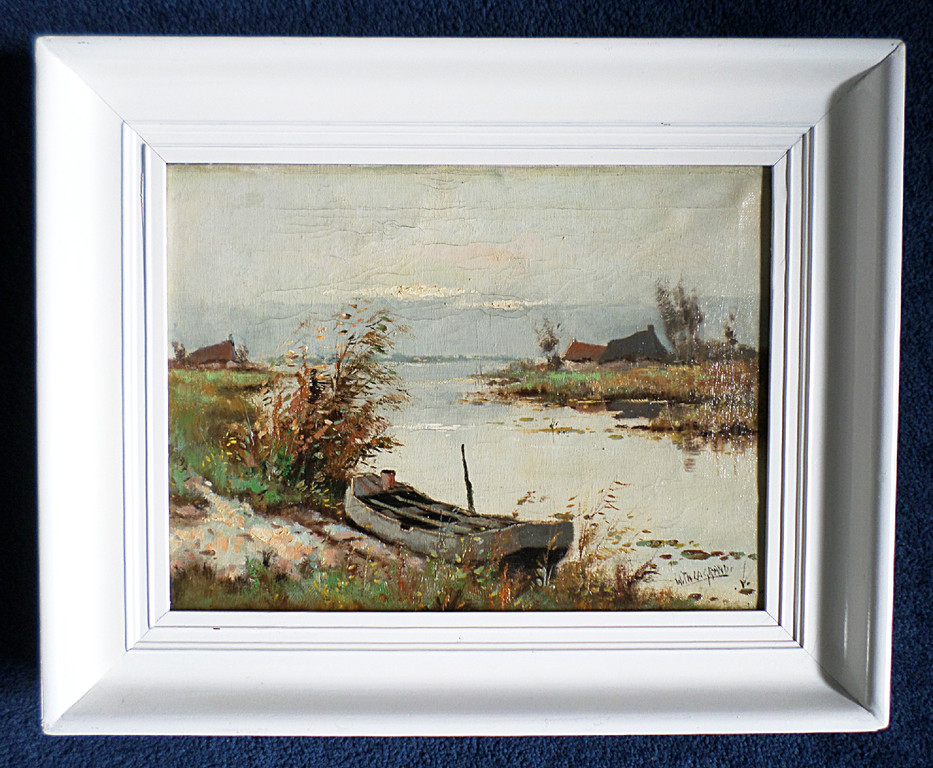 W. Th. la Grand - Bootje aan oever (mooi ingelijst) kopen? Bied vanaf 40!