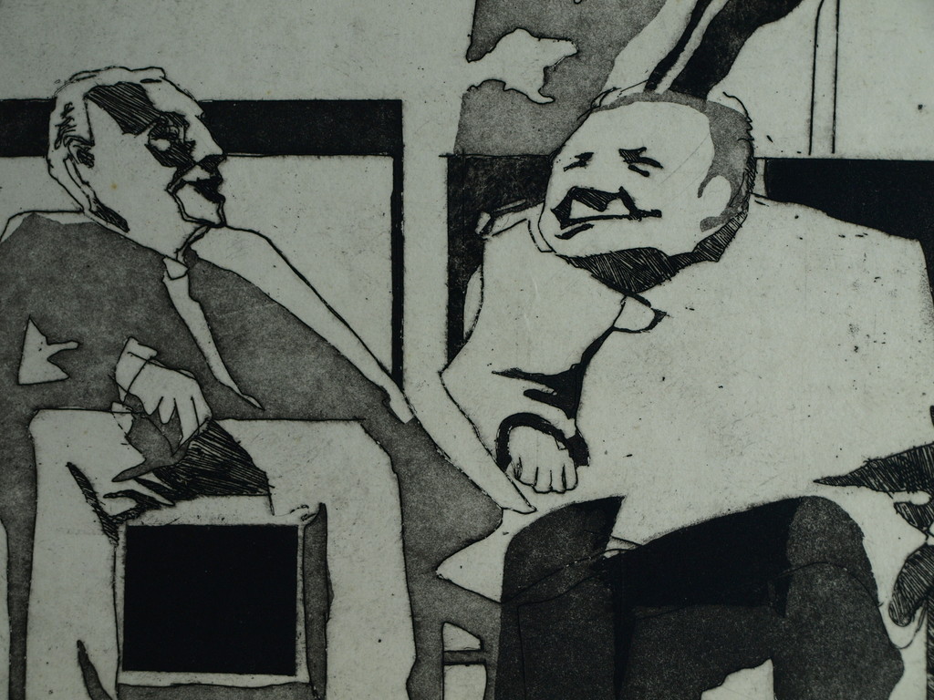 Onduidelijke signatuur : Ets en aquatint , Stalin, Roosevelt en Churchill  kopen? Bied vanaf 1!