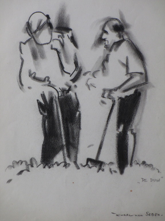 Karel van Seben, De duw, Tekening kopen? Bied vanaf 1!